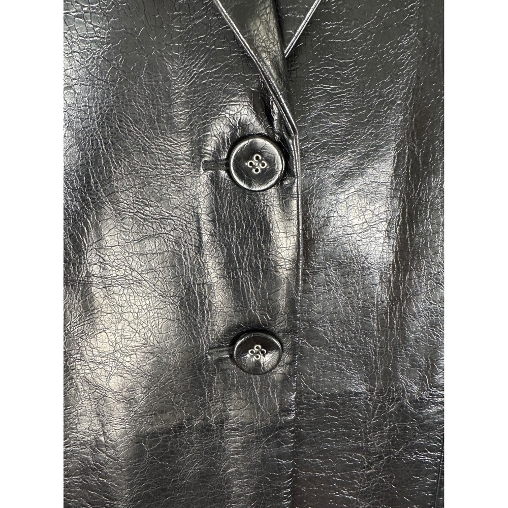 Danielle Bernstein Black Faux Leather Trench Coat Long Jacket Textured Vegan M - Picture 8 of 13